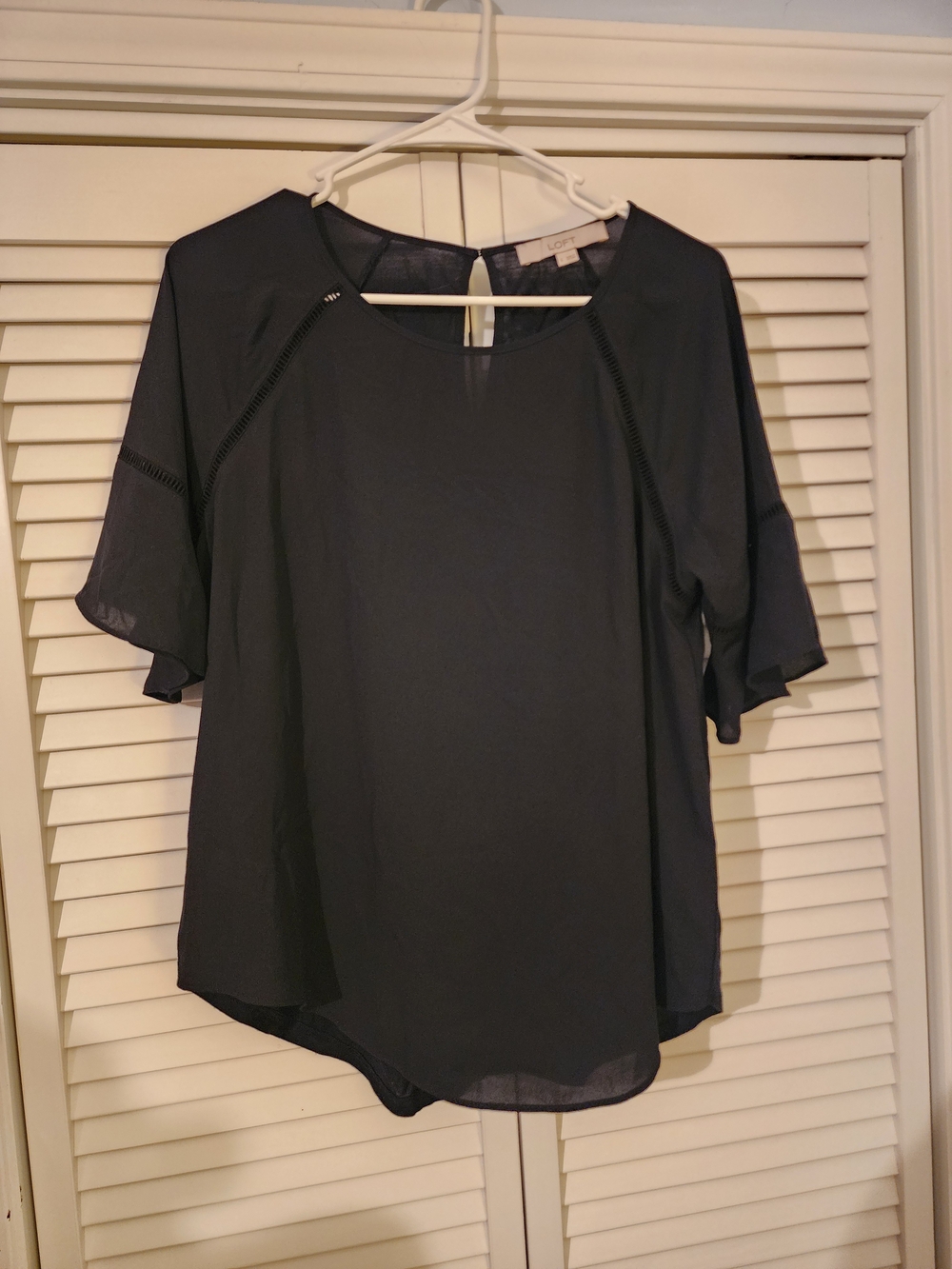 LOFT Navy Short Sleeve Ruffle-Sleeve Blouse